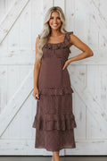 Polka Dot Backless Ruffle Maxi Dress
