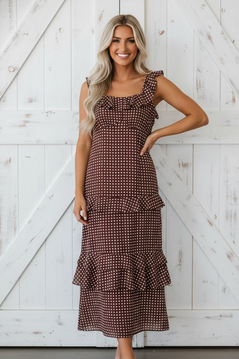 Polka Dot Backless Ruffle Maxi Dress
