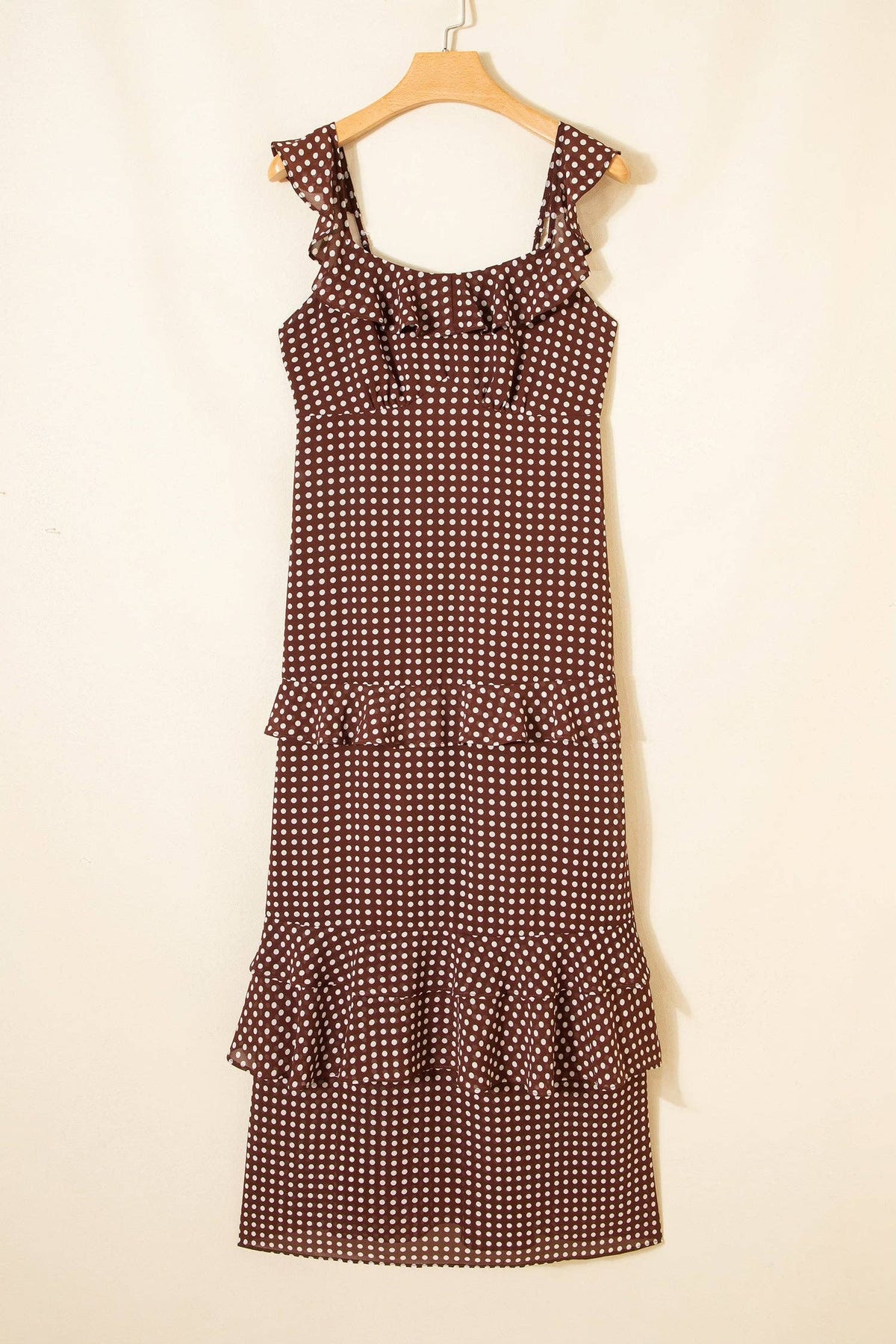 Polka Dot Backless Ruffle Maxi Dress