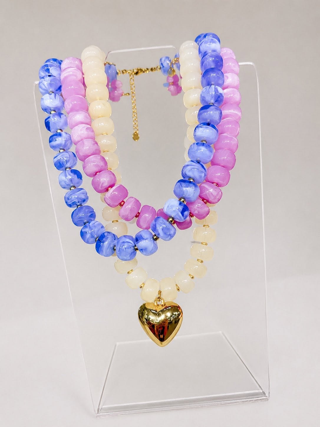 Beaded Necklace (White Beads With Heart)